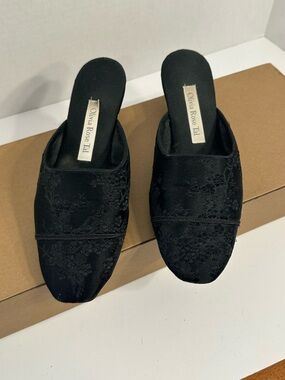 Olivia Rose Tal Black Floral Embroidered Slip-On Mules